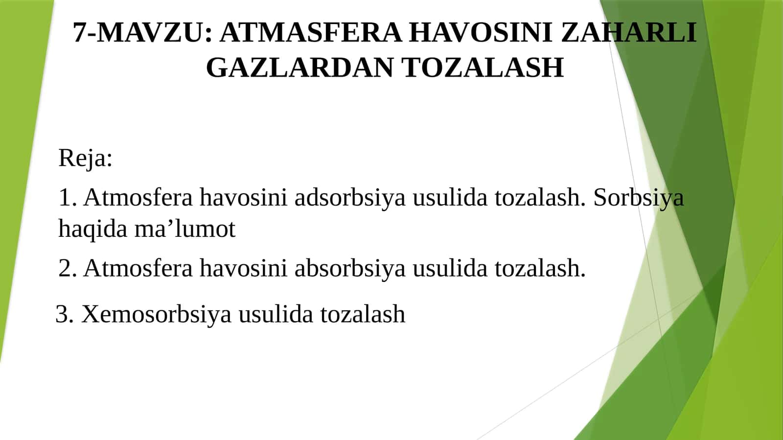 ATMASFERA HAVОSINI ZAHARLI GAZLARDAN TОZALASH