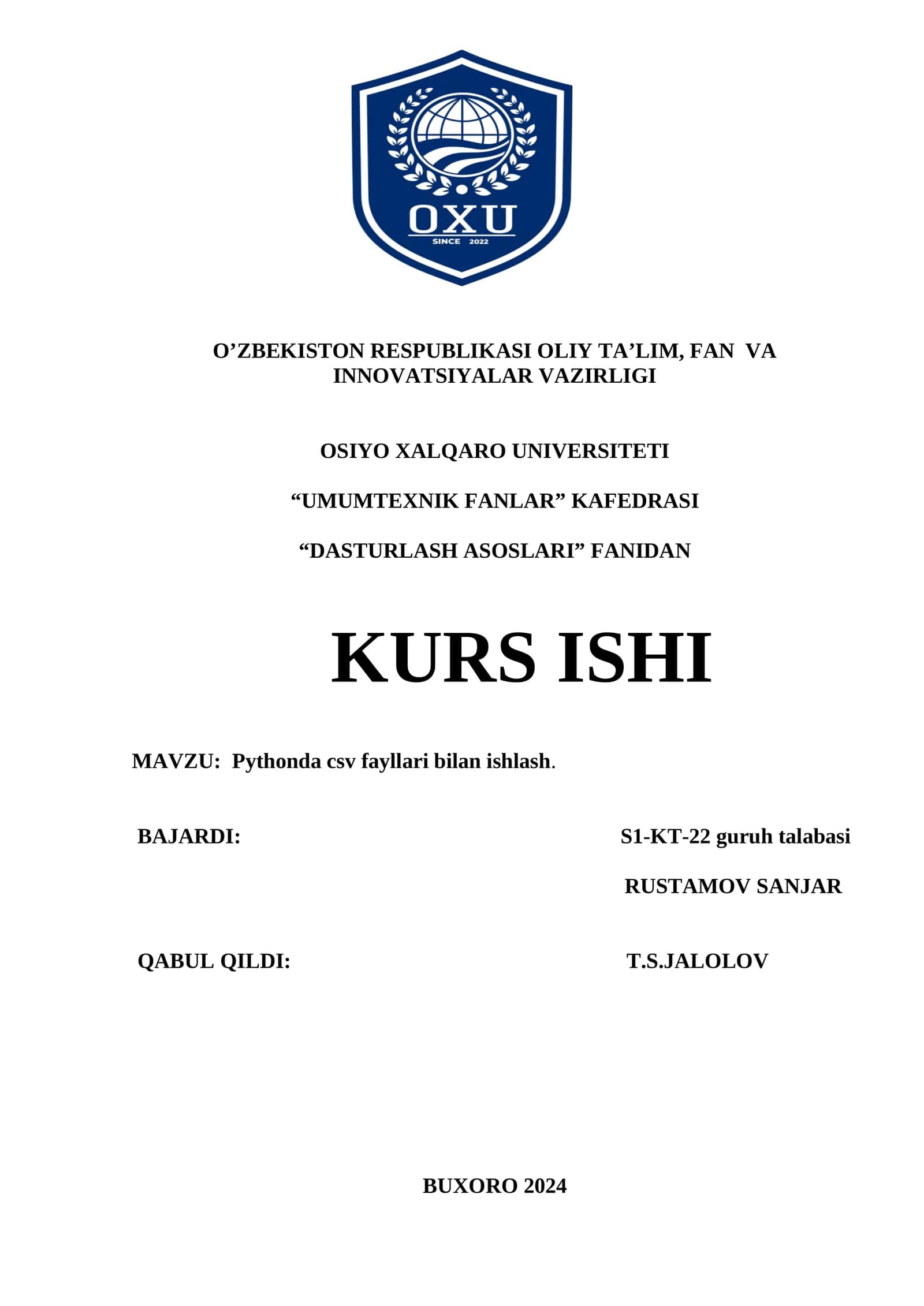 Pythonda csv fayllari bilan ishlash