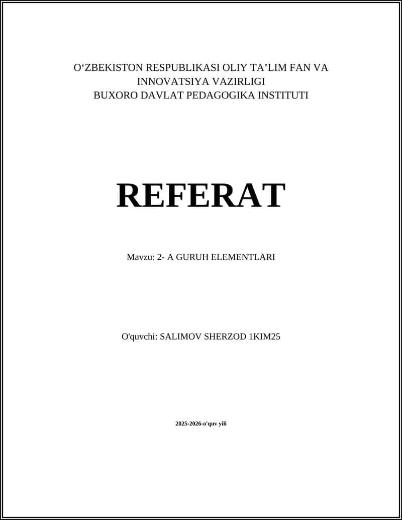 2-A GURUH ELEMENTLARI
