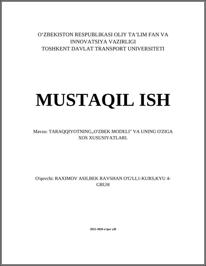 O'zbekiston Respublikasining Iqtisodiy va Ijtimoiy Rivojlanishi