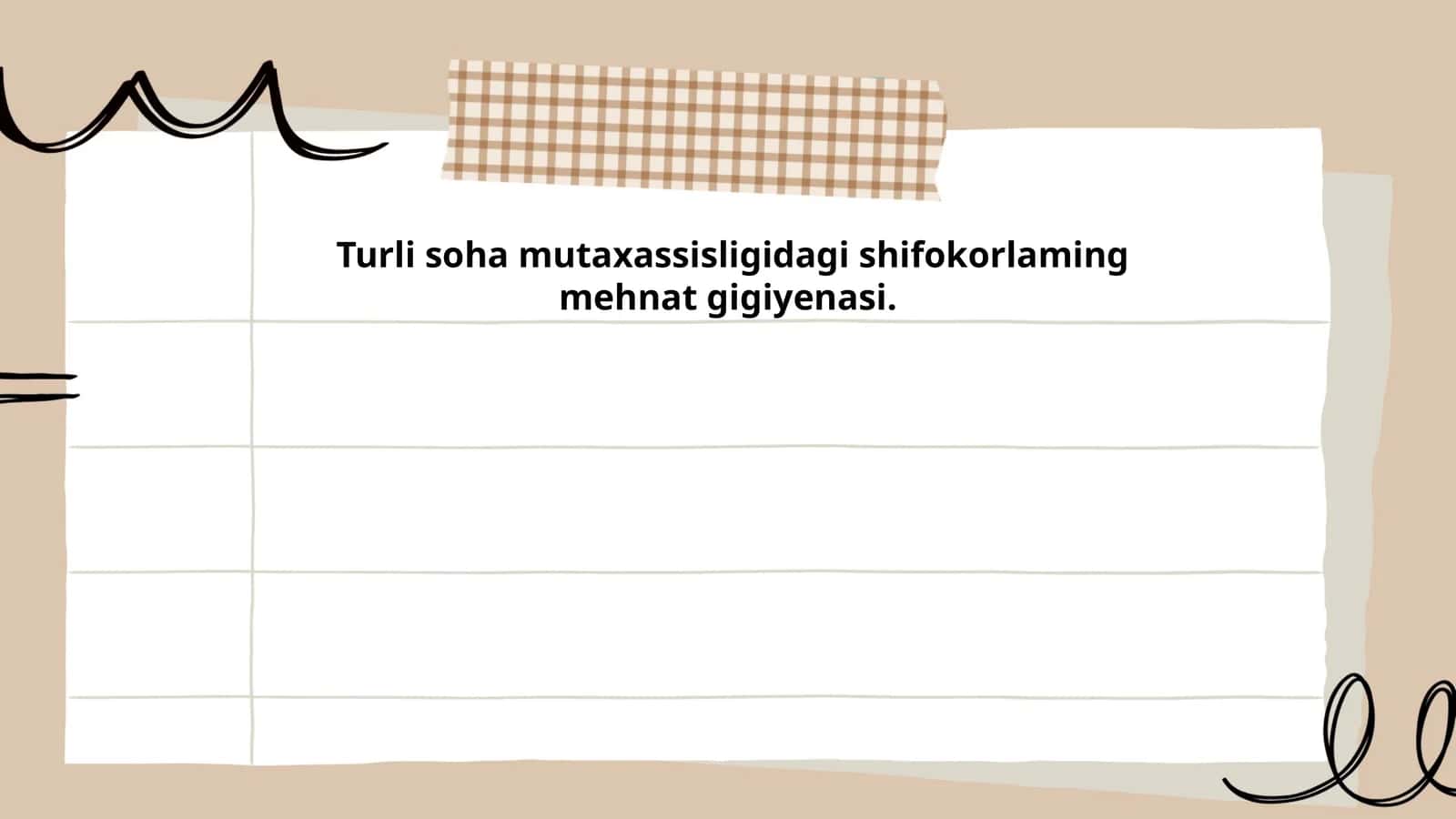 Turli soha mutaxassisligidagi shifokorlaming mehnat gigiyenasi