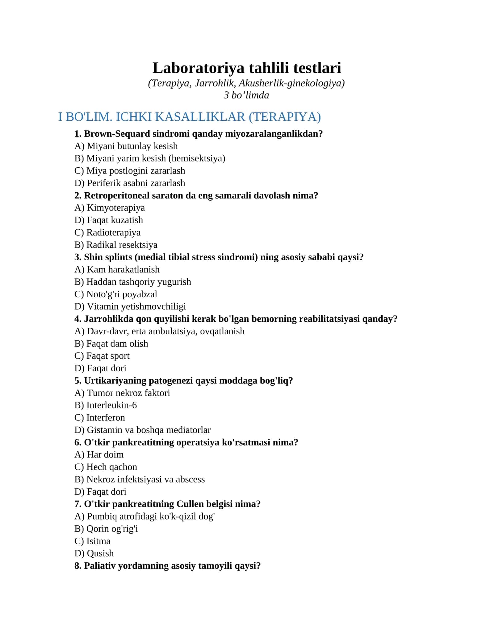 Laboratoriya tahlili testlari