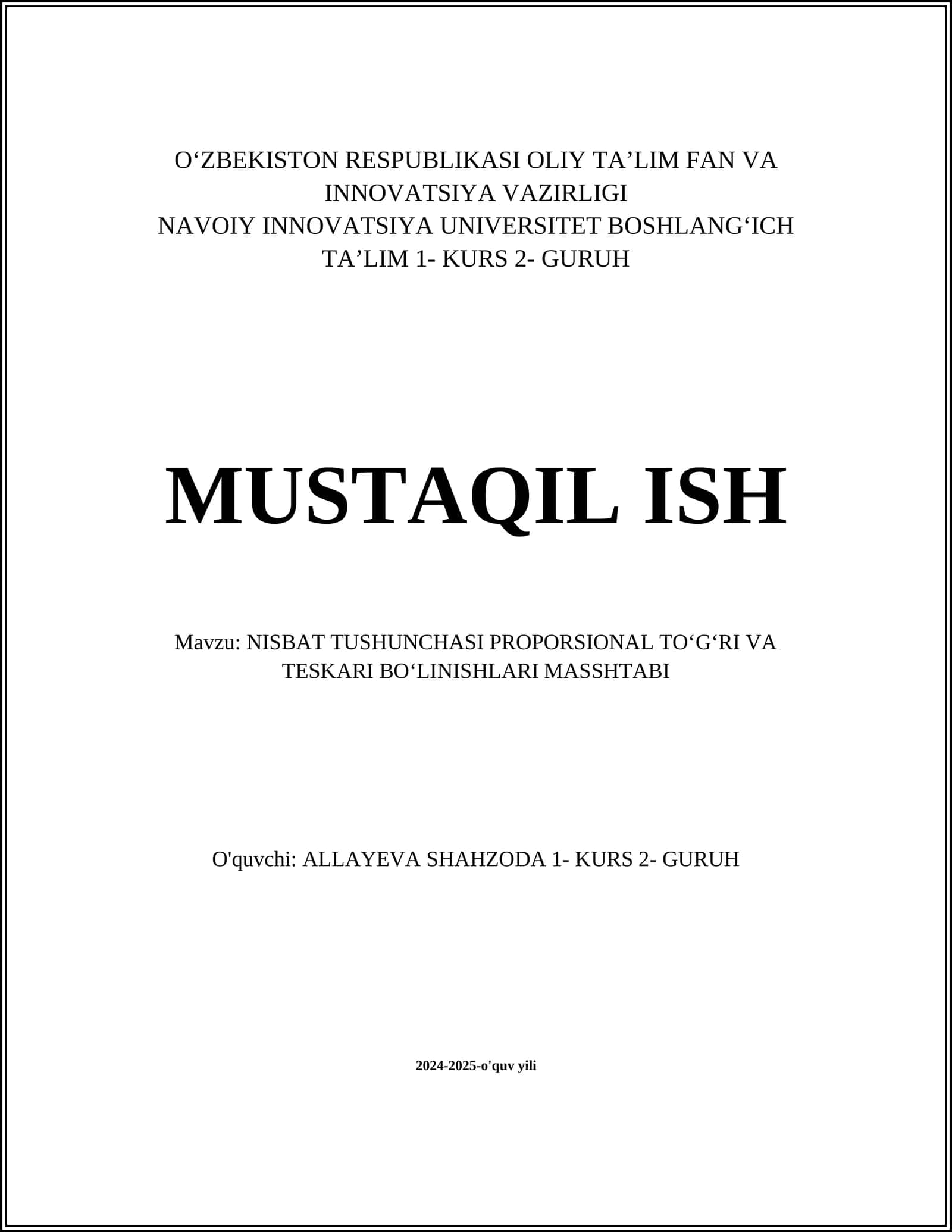 Nisbat Tushunchasi Proporsional Toʻgʻri va Teskari Boʻlinishlari Masshtabi