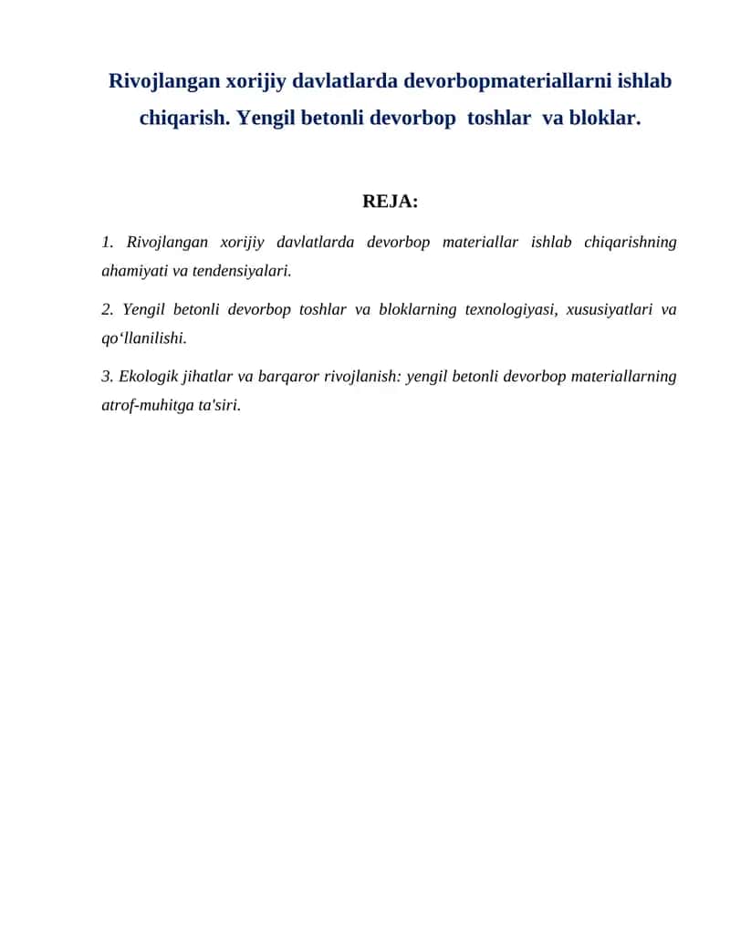 Yengil Betonli Devorbop Materiallar