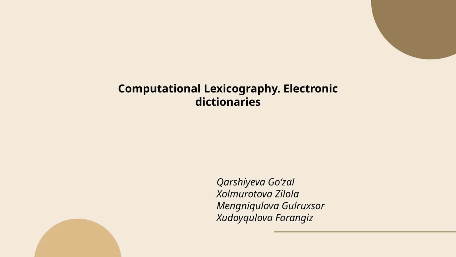 Computational Lexicography. Electronic dictionaries