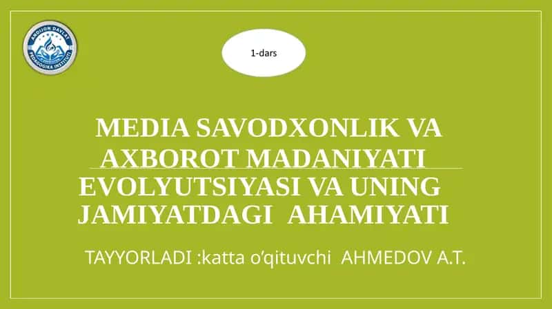 Mediasavodxonlik va axborot madaniyati evolyutsiyasi va uning jamiyatdagi ahamiyati