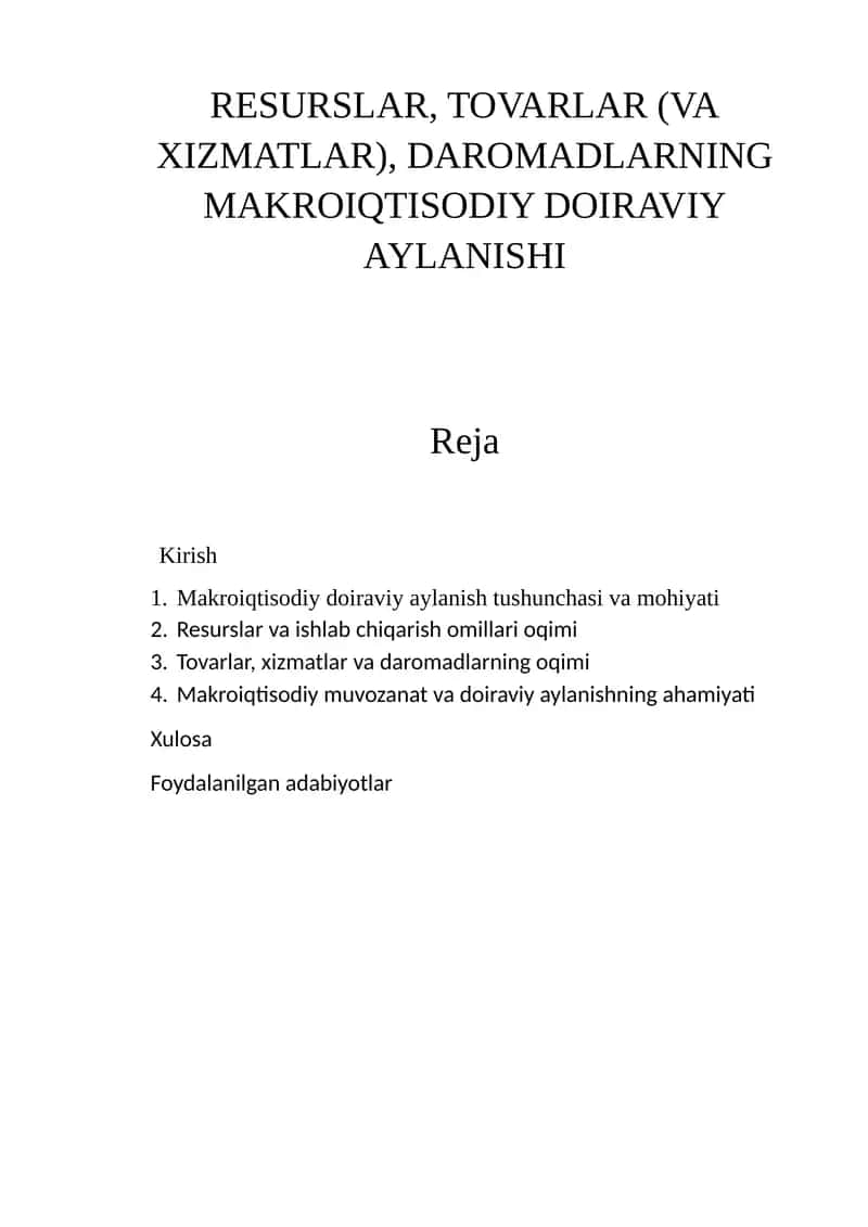 Makroiqtisodiy Doiraviy Aylanish Tushunchasi