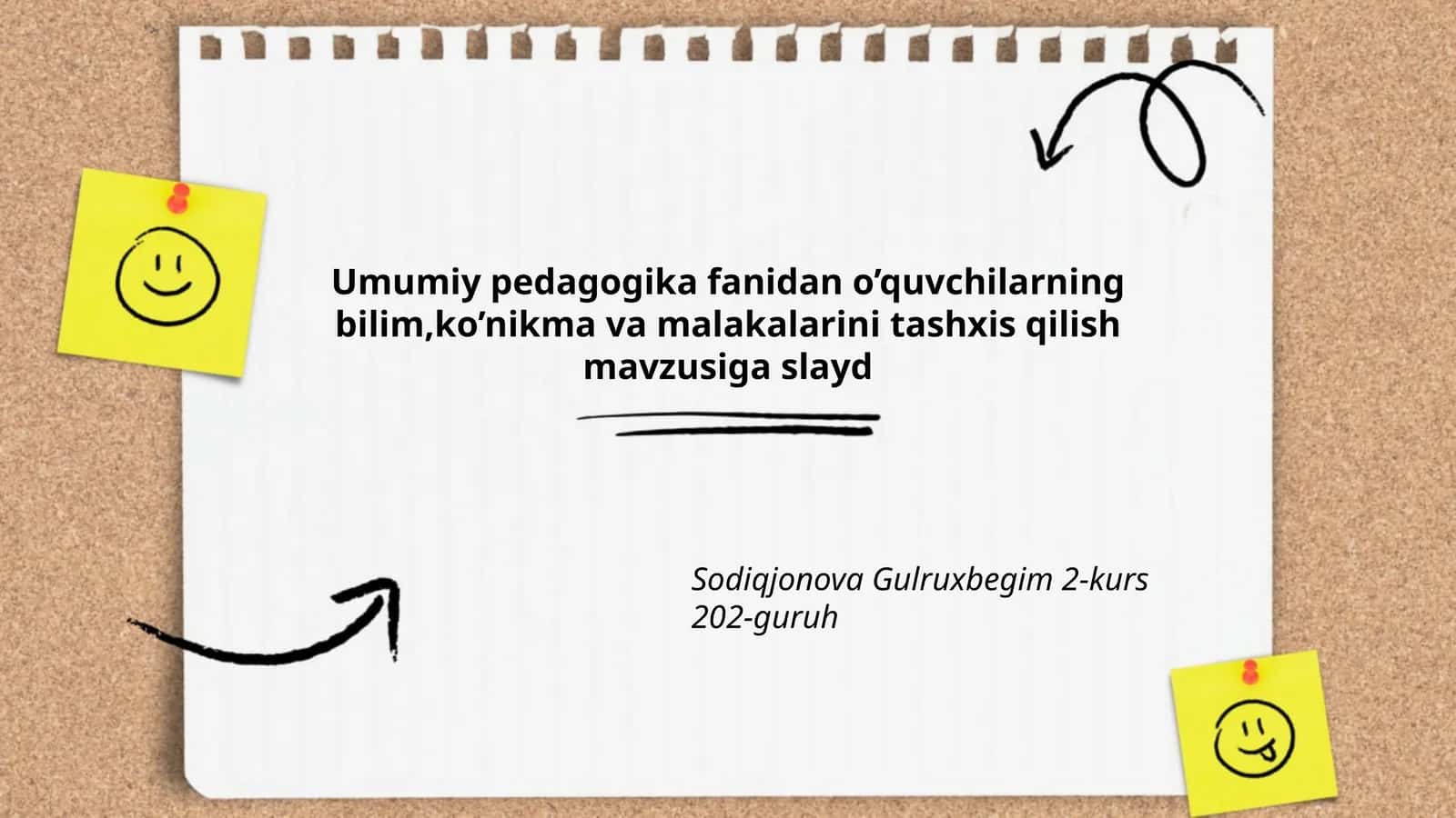Slayd "O'quvchilarning bilim, ko'nikma va malakalarini tashxis qilish"