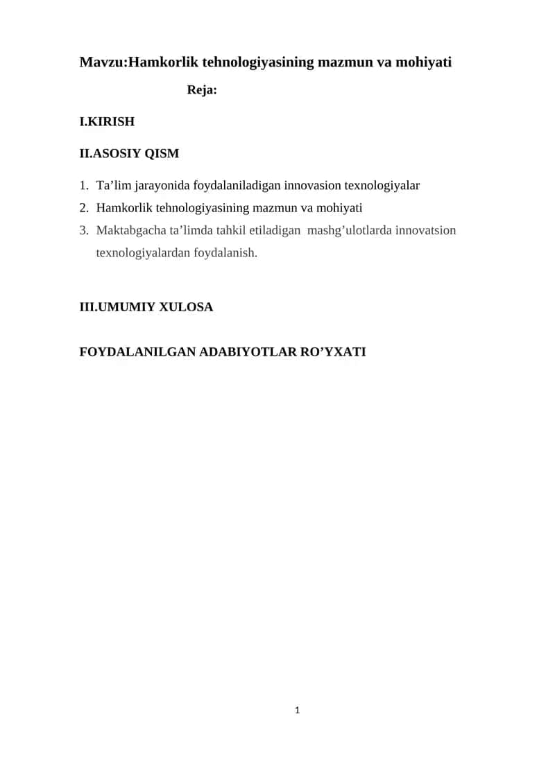 Hamkorlik tehnologiyasining mazmun va mohiyati