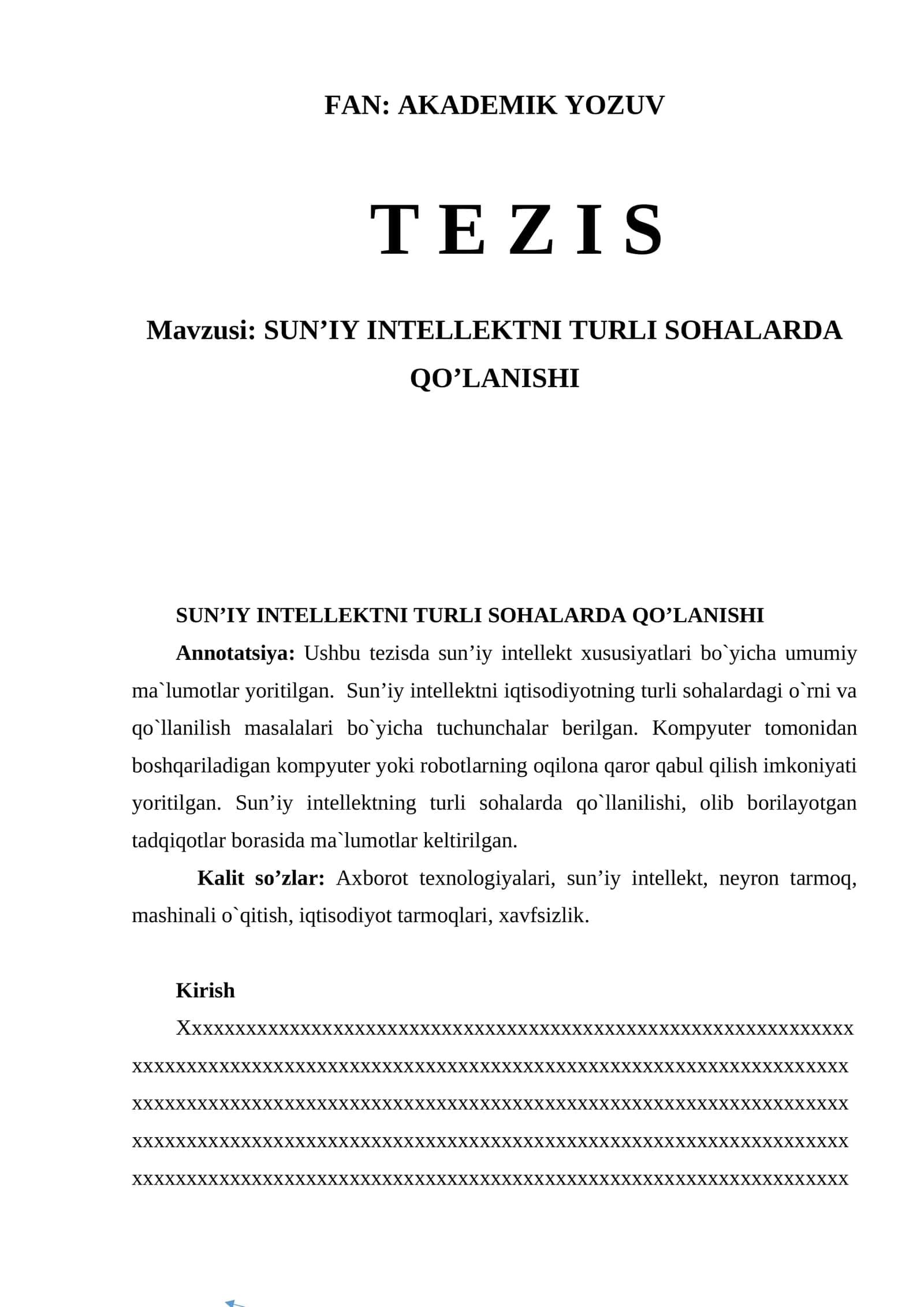 SUN’IY INTELLEKTNING TURLI SOHALARDA QO’LLANISHI