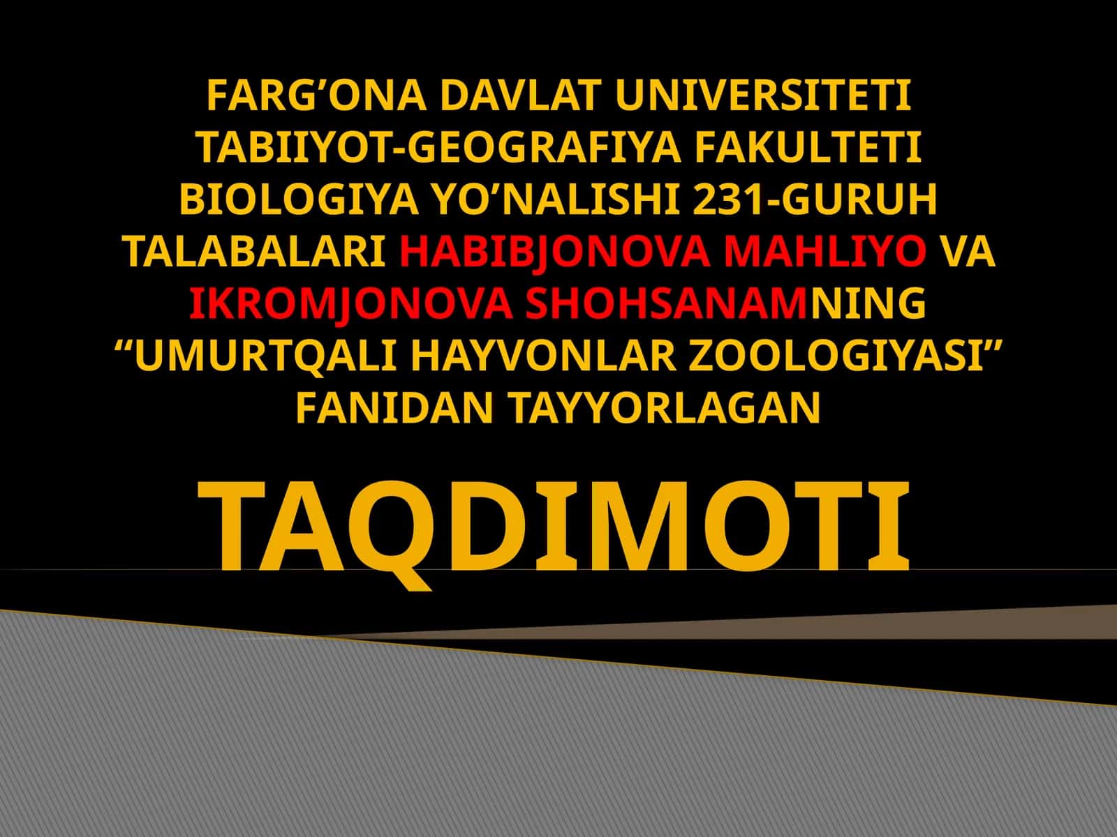 UMURTQALI HAYVONLAR ZOOLOGIYASI