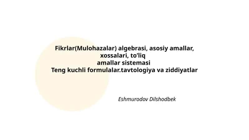 Fikrlar (Mulohazalar) Algebrasi
