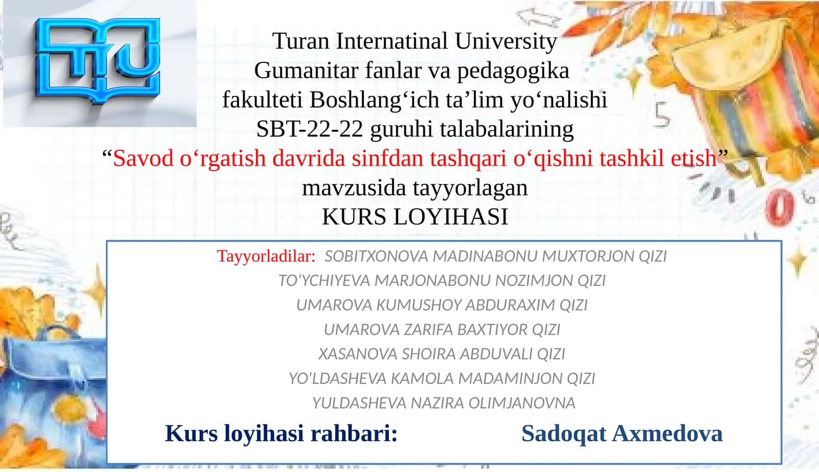Savodo‘rgatishdavridasinfdantashqario‘qishnitashkiletish
