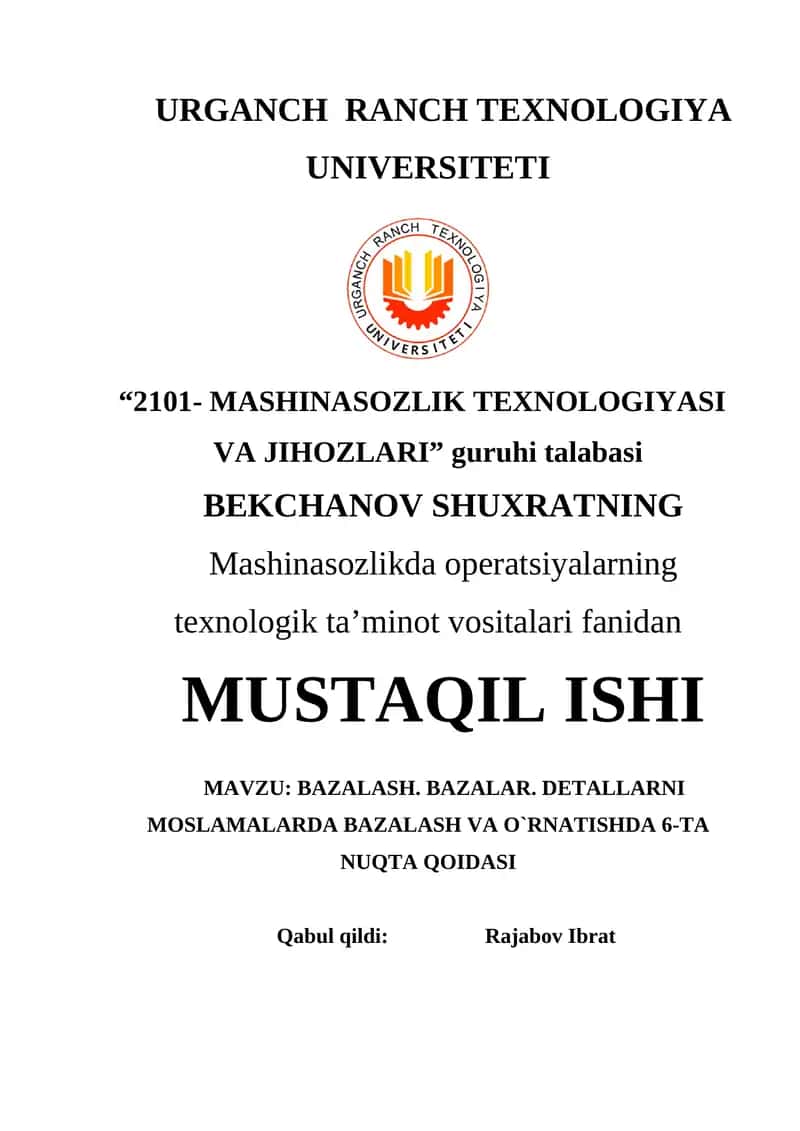 Mashinasozlik Texnologiyasi va Jihozlari