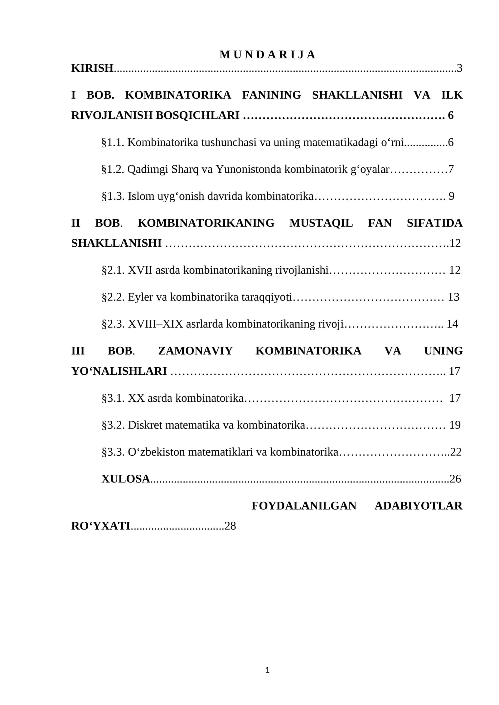 KOMBINATORIKA FANI NRIVOJLANISH TARIXI