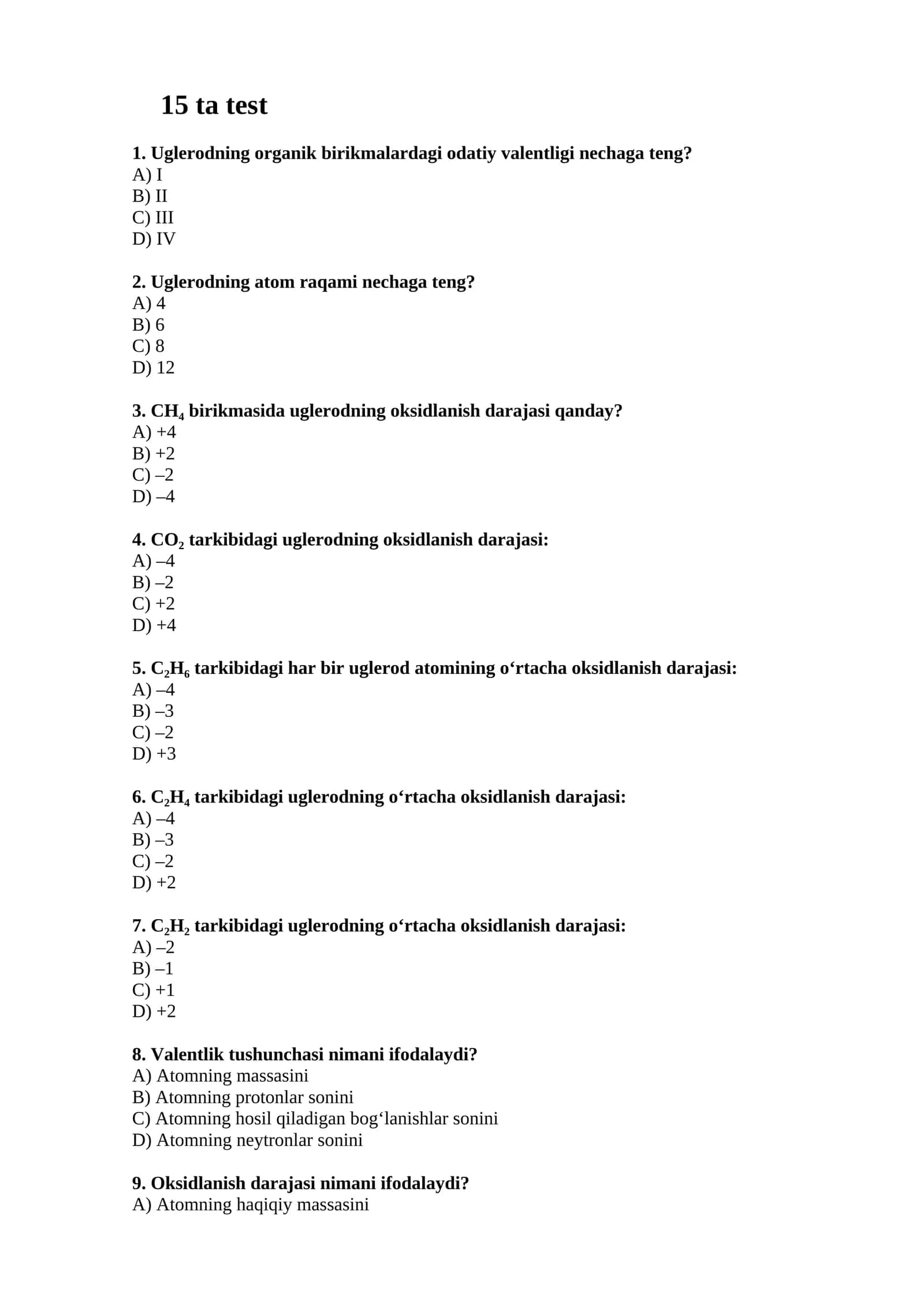 Uglerodning oksidlanish darajasi
