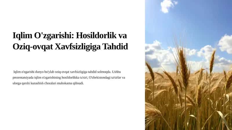 Iqlim O'zgarishi: Hosildorlik va Oziq-ovqat Xavfsizligiga Tahdid