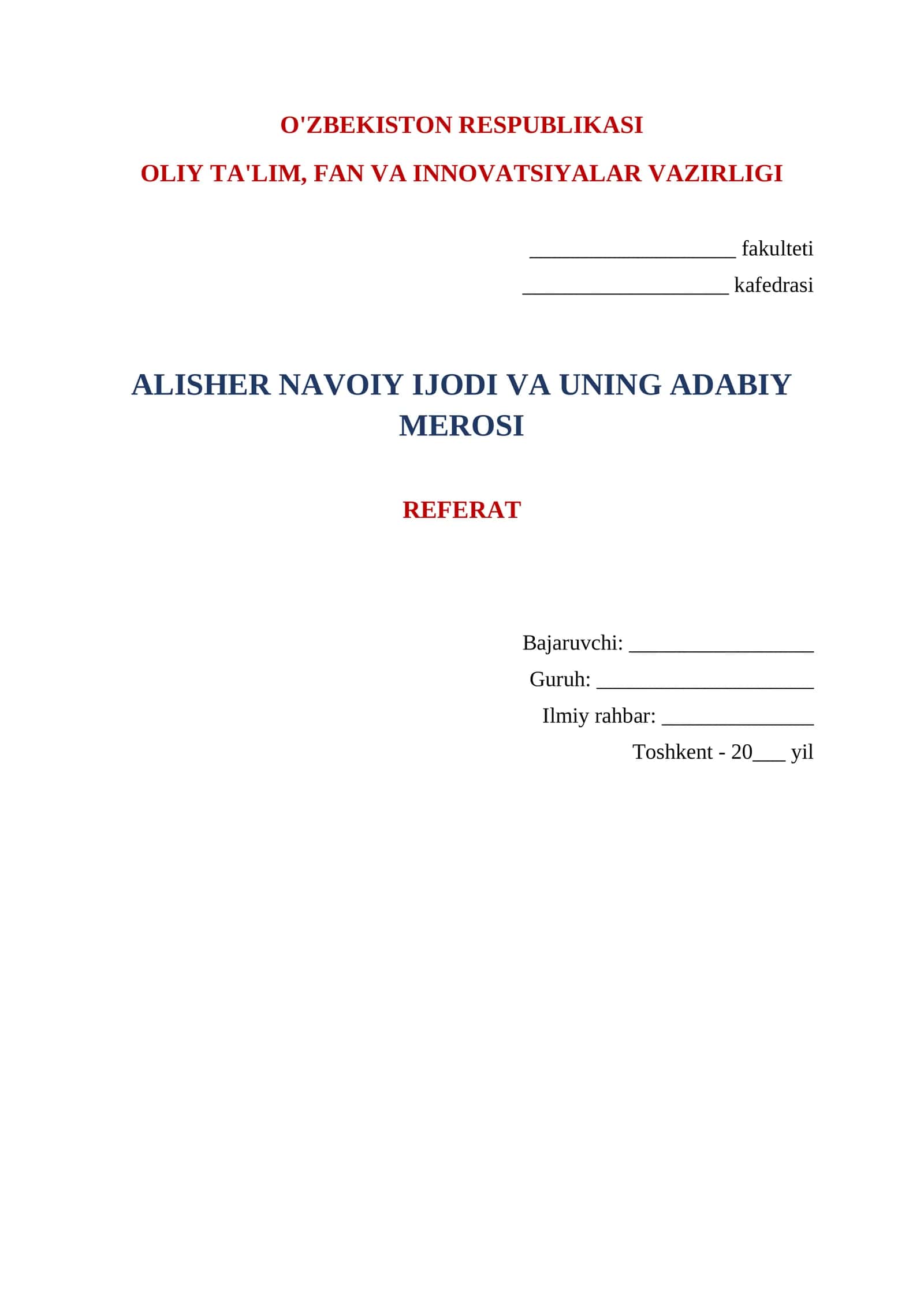 NAVOIY IJODI VA UNING ADABIY MEROSI REFERAT