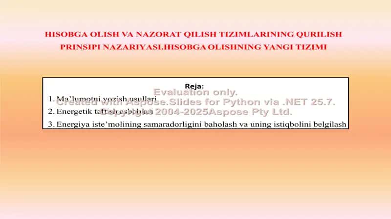 Hisobga olish va nazorat qilish tizimlarining qurilish prinsipi nazariyasi.hisobga olishning yangi tizimi