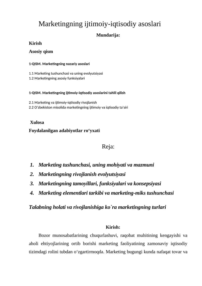 Marketingning ijtimoiy-iqtisodiy asoslari