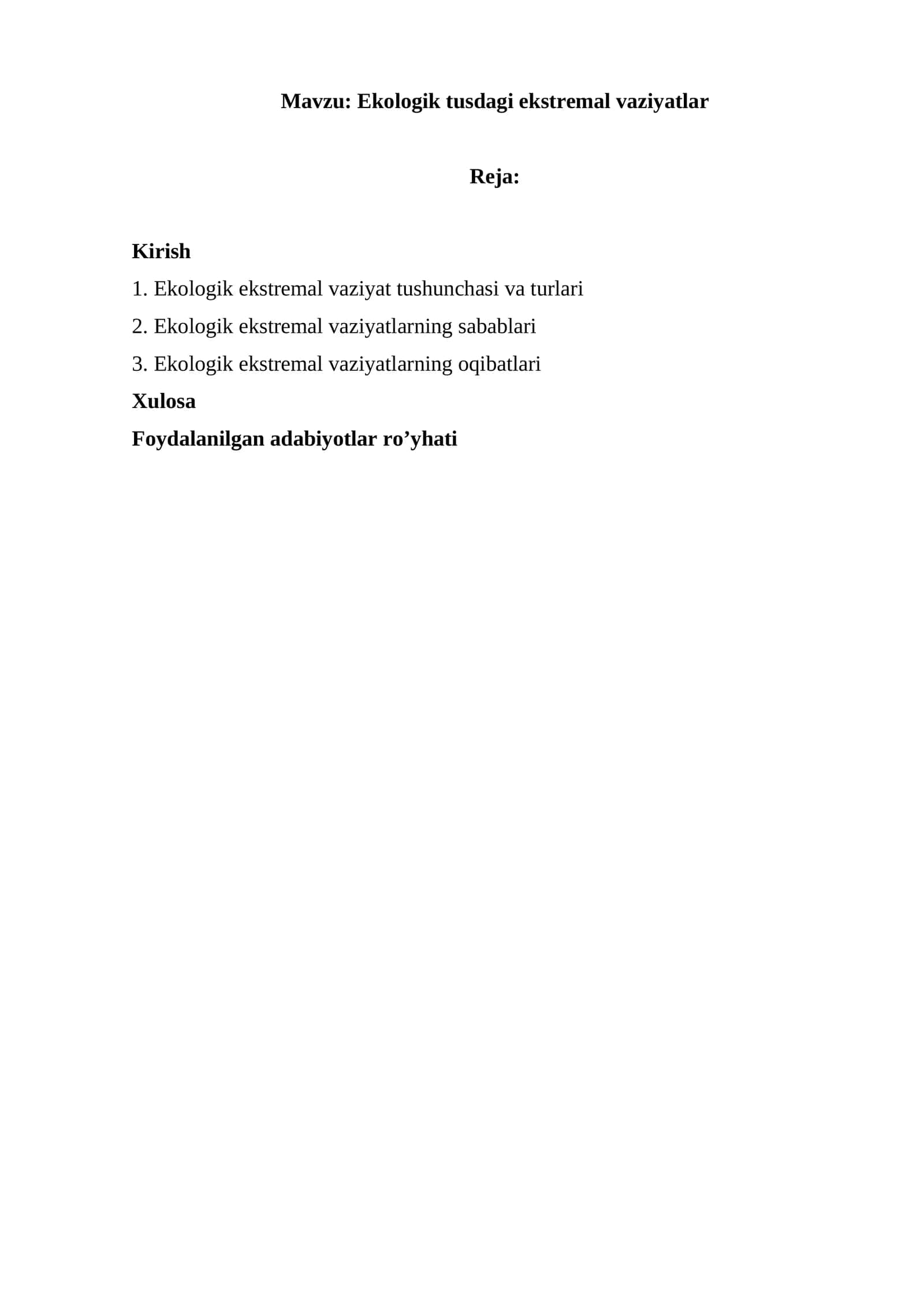 Ekologik tusdagi ekstremal vaziyatlar