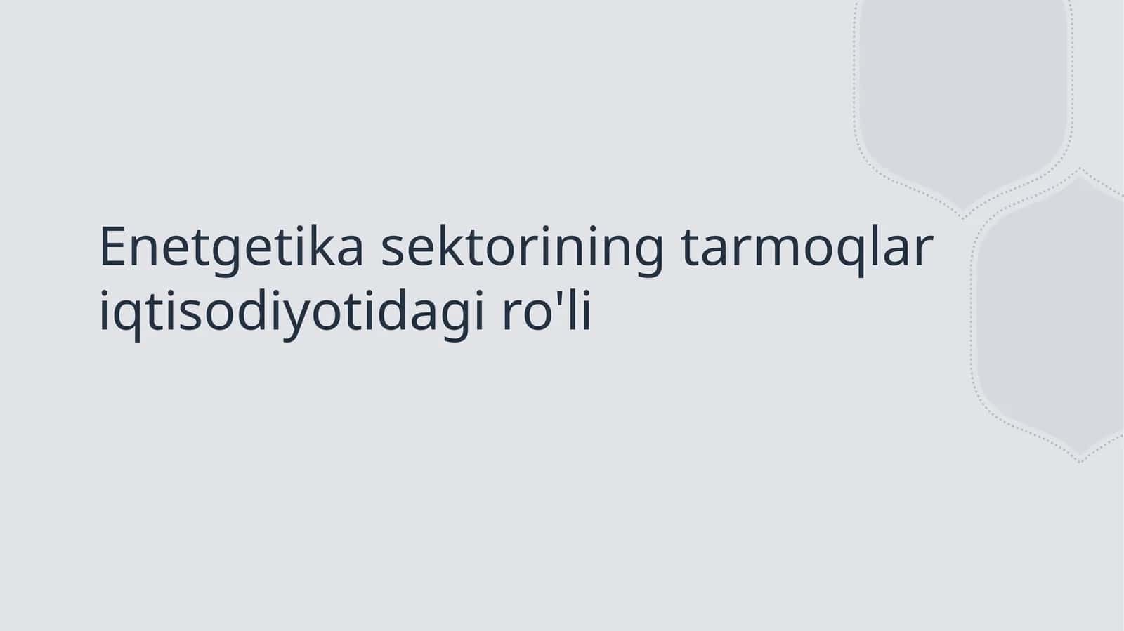 Enetgetika sektorining tarmoqlar iqtisodiyotidagi ro'li