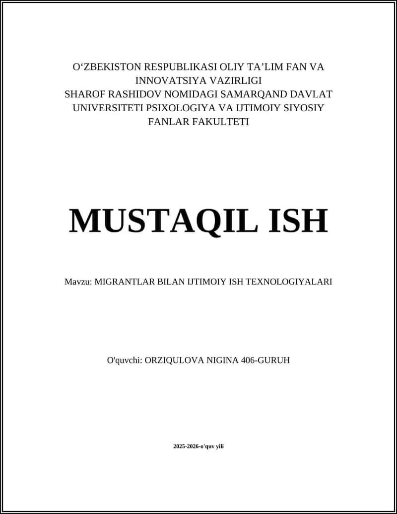 Migrantlar bilan ijtimoiy ish texnologiyalari