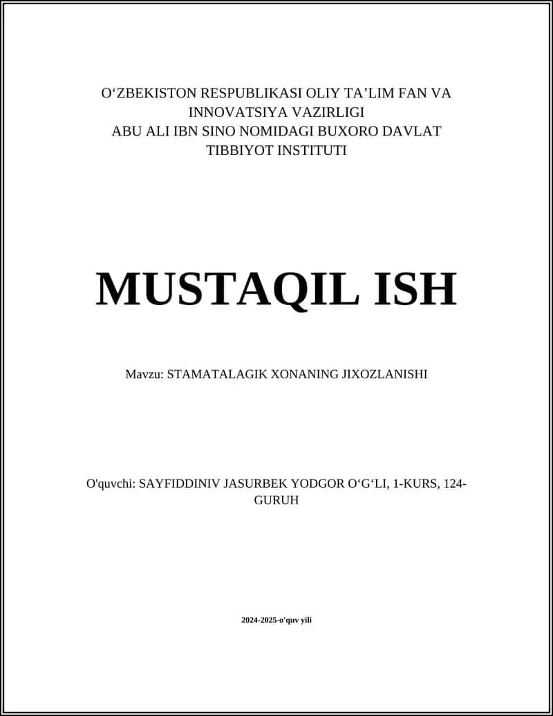 Stamatalogik xonani loyihalash