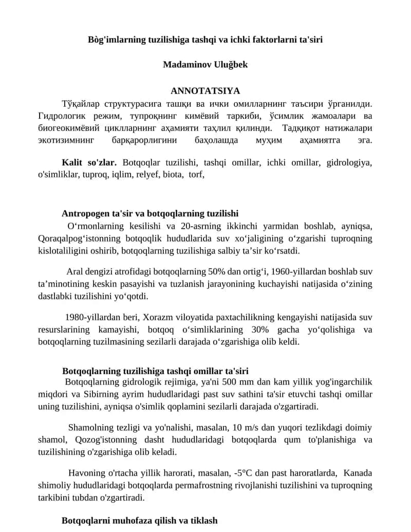 Bòg'imlarning tuzilishiga tashqi va ichki faktorlarni ta'siri