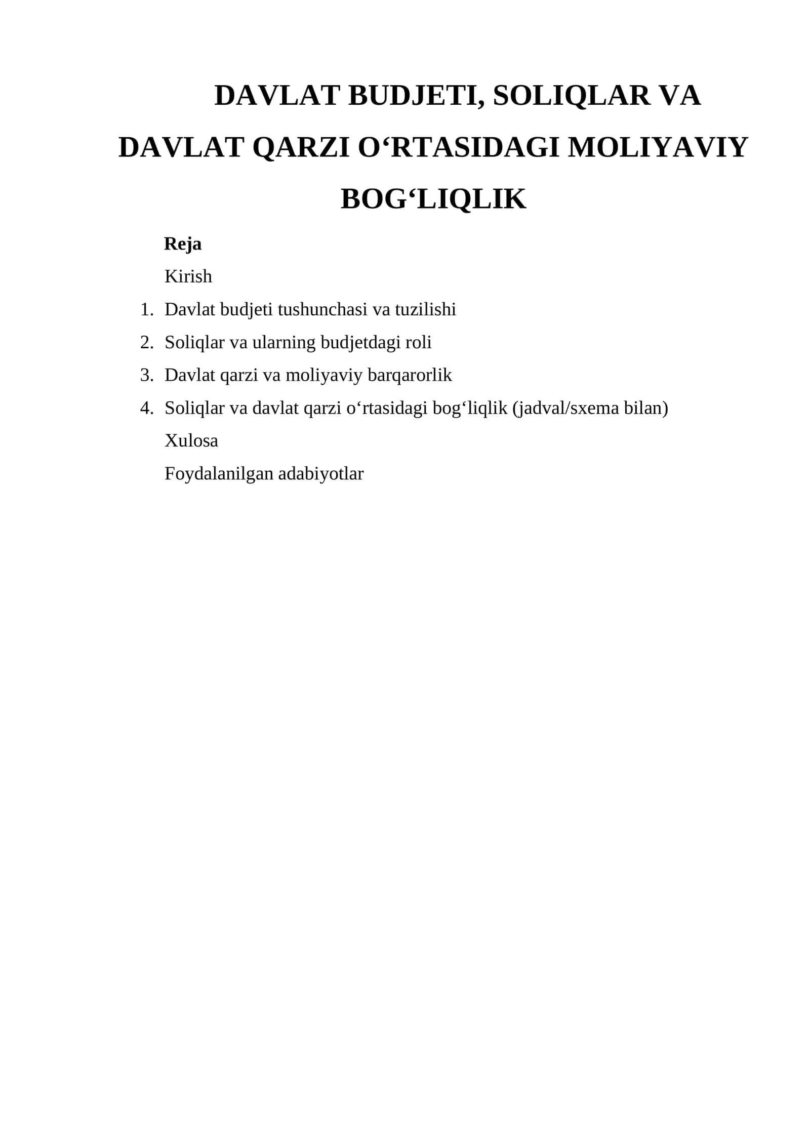 Davlat Budjeti, Soliqlar va Davlat Qarzi O‘rtasidagi Maliyaviy Bog‘liqlik