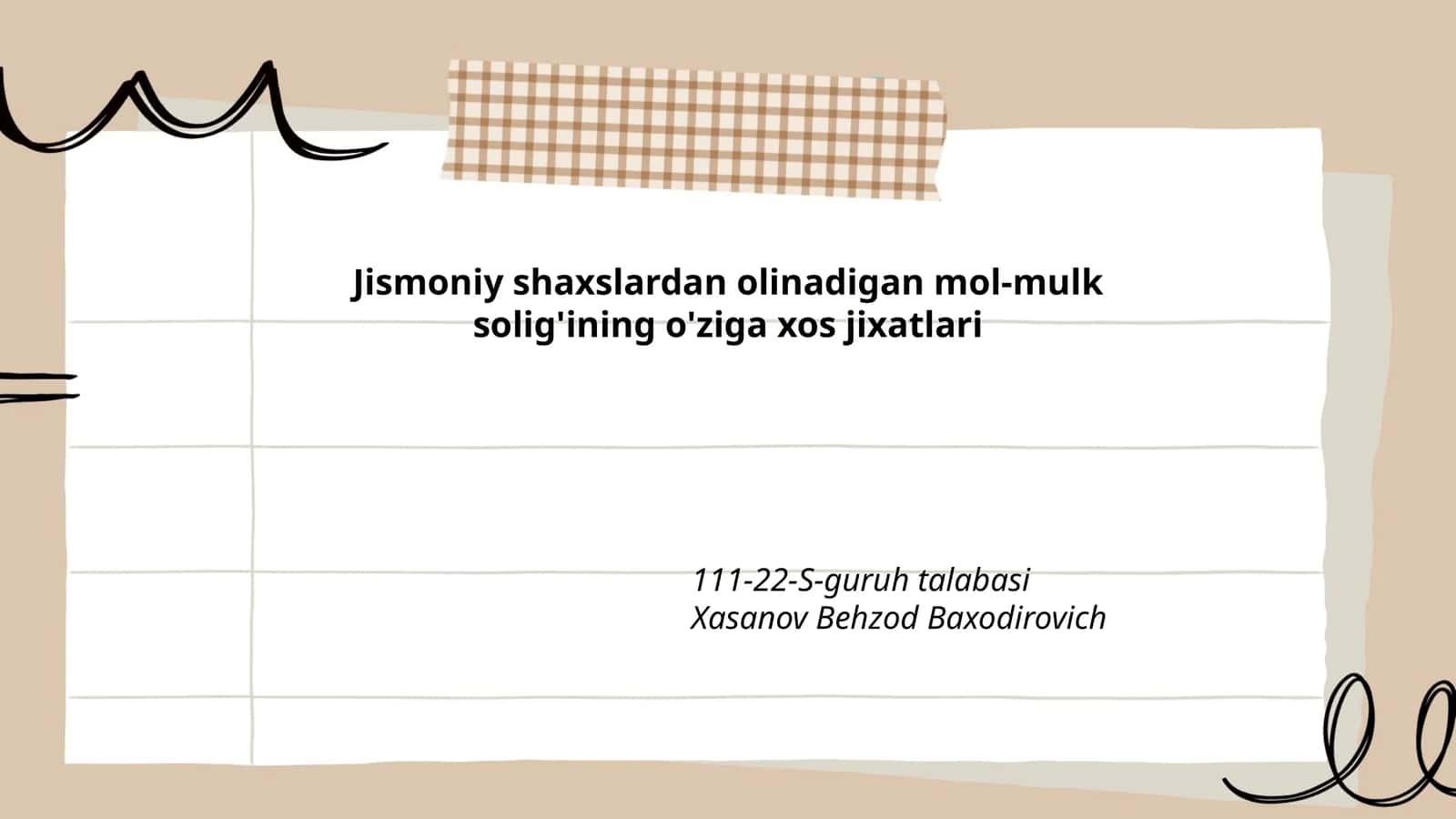 Jismoniy shaxslardan olinadigan mol-mulk solig'ining o'ziga xos jixatlari