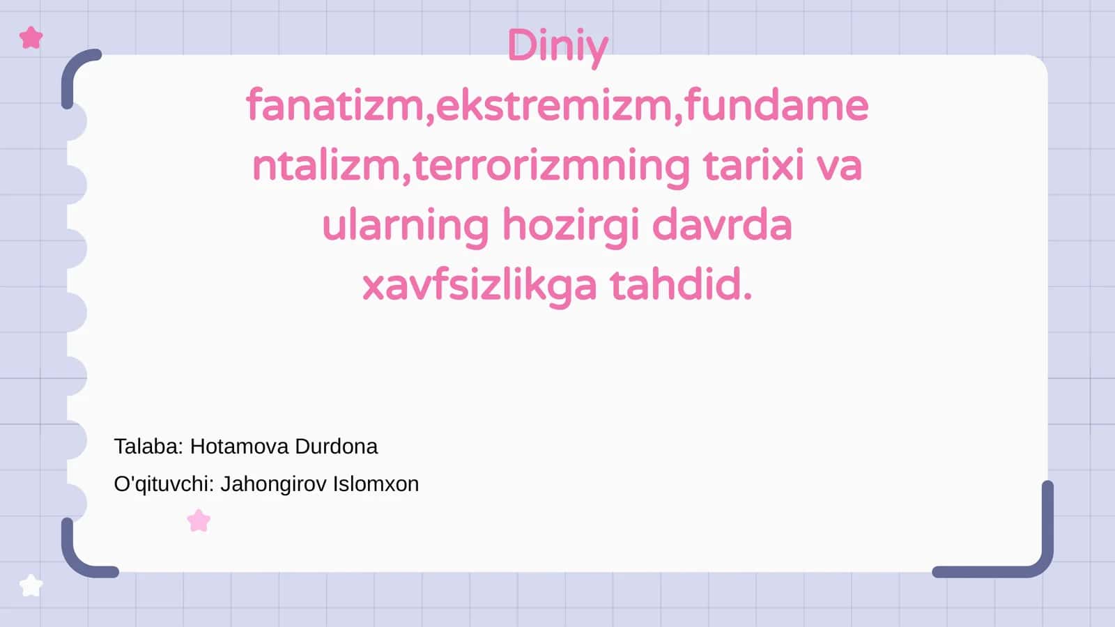 Diniy fanatizm, ekstremizm, fundamentalizm, terrorizmning tarixi va davrida xavfsizlikga tahdid