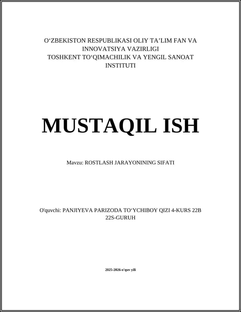 ROSTLASH JARAYONINING SIFATI