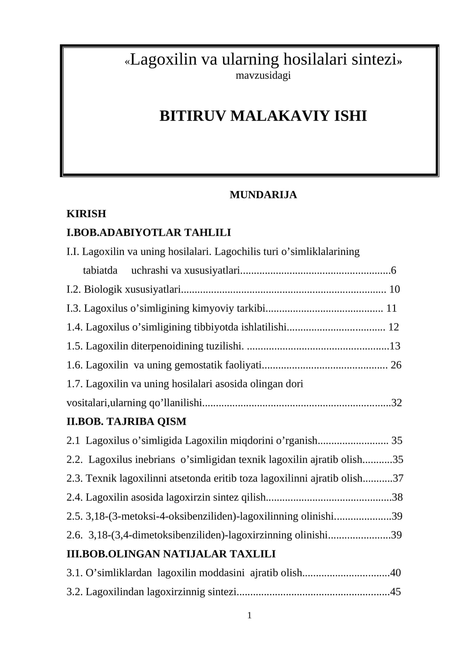 Lagoxilin va ularning hosilalari sintezi