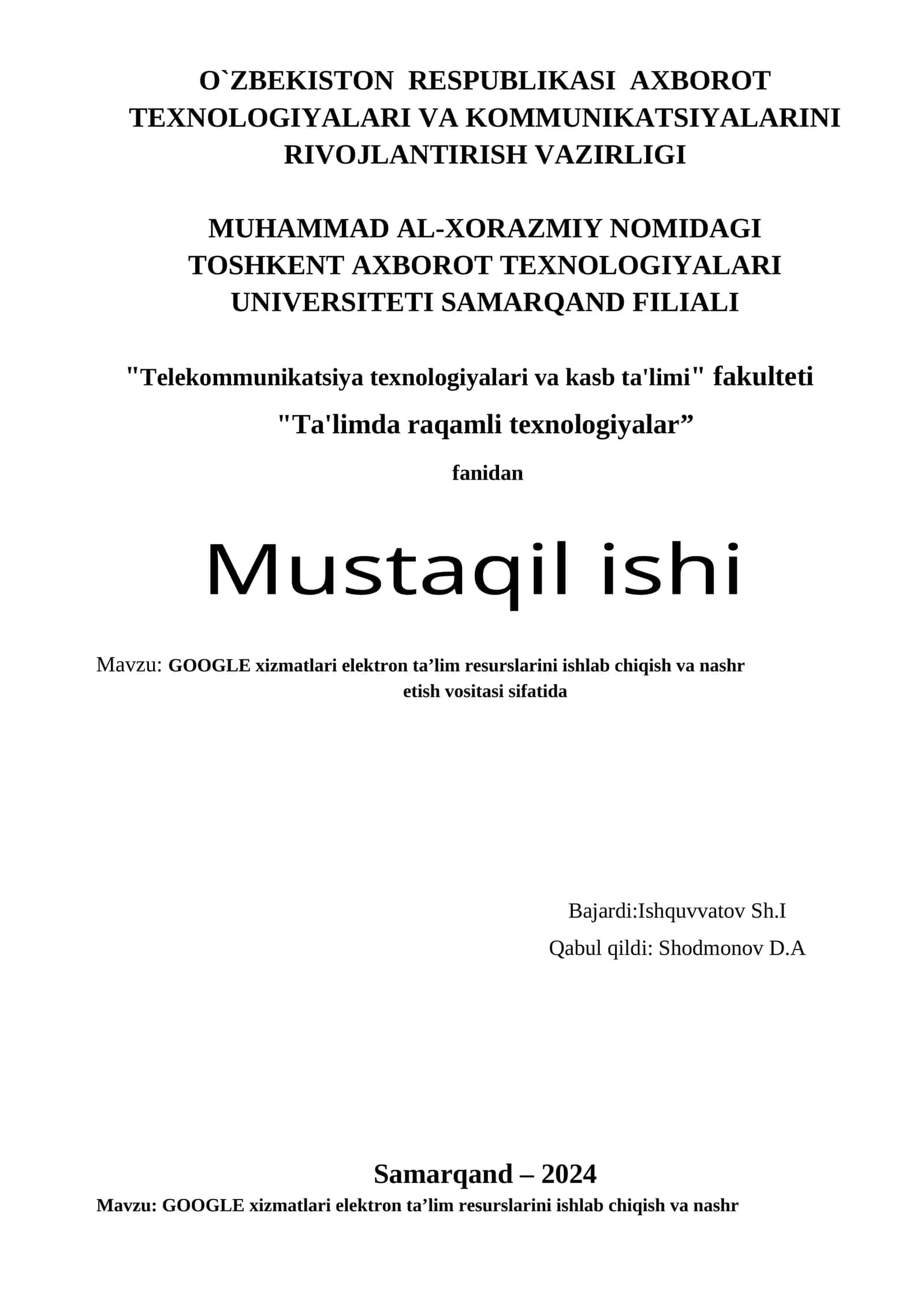 GOOGLE xizmatlari elektron ta’lim resurslarini ishlab chiqish va nashr etish vositasi sifatida