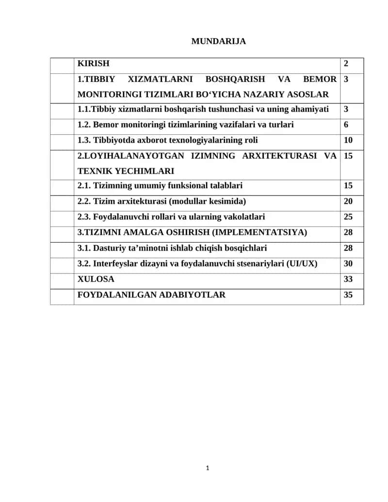 Tibbiy Xizmatlarni Boshqarish va Bemor Monitoringi Tizimlari Bo‘yicha Nazariy Asoslar