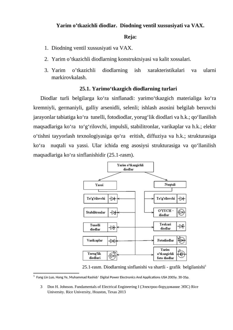 Yarim o’tkazichli diodlar