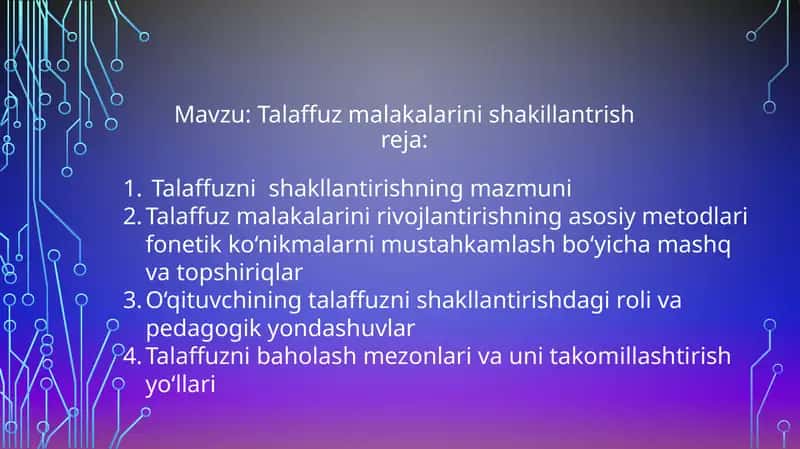 Talaffuz malakalarini shakllantirish reja