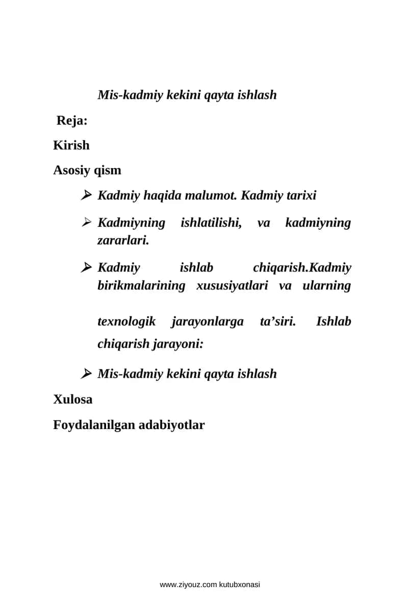 Mis-kadmiy kekini qayta ishlash