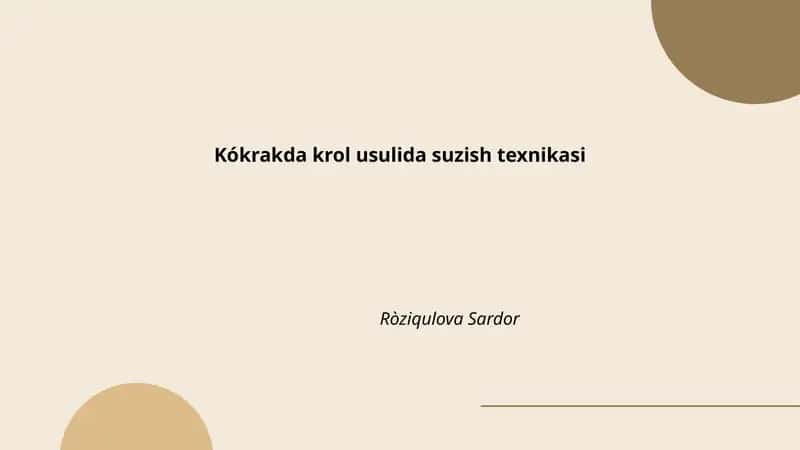 Kókrakda krol usulida suzish texnikasi