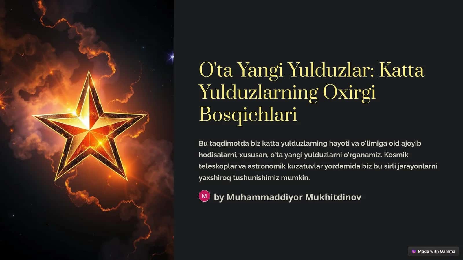 O'ta Yangi Yulduzlar: Katta Yulduzlarning Oxirgi Bosqichlari