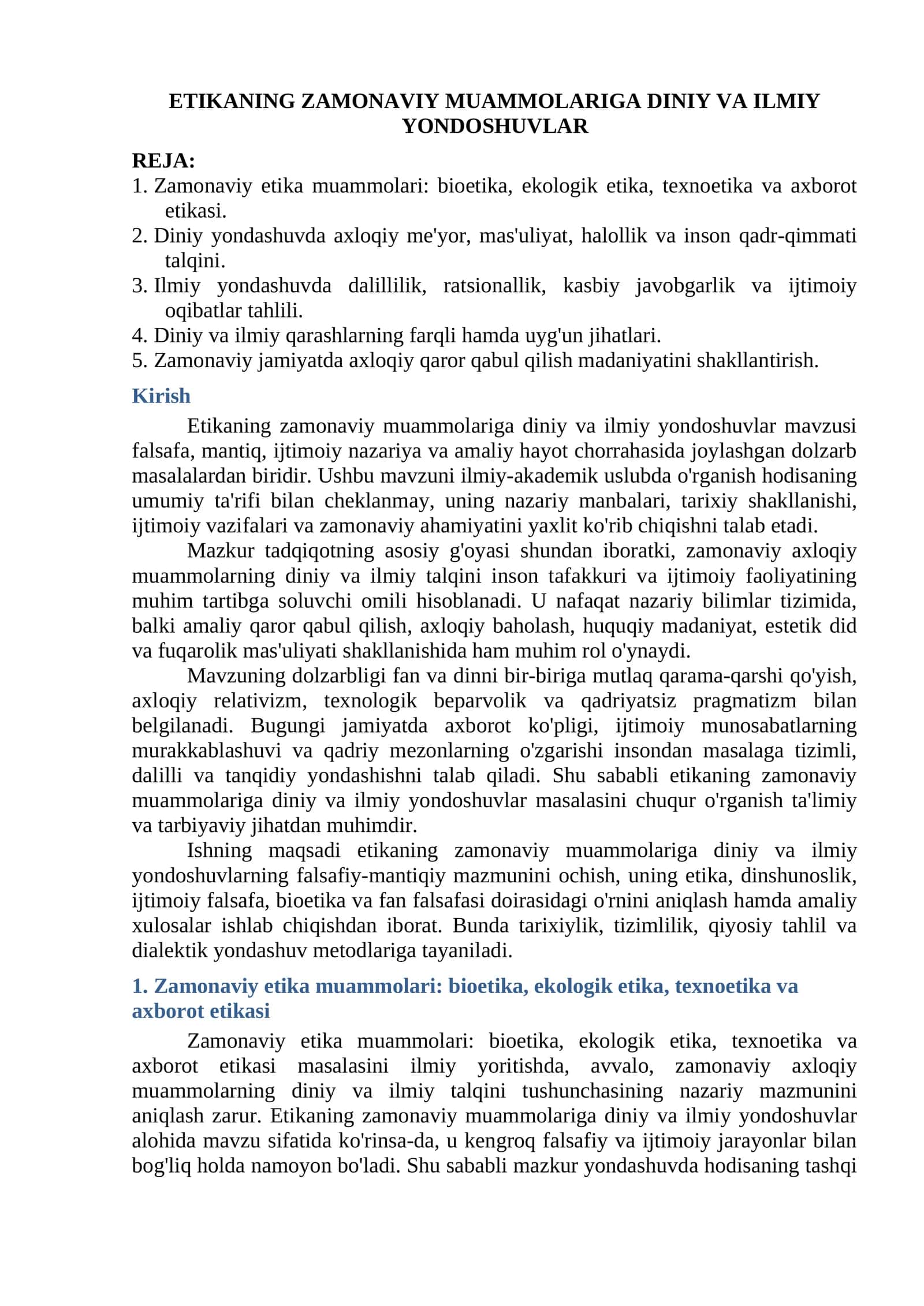 Zamonaviy Etikaning Muammolari
