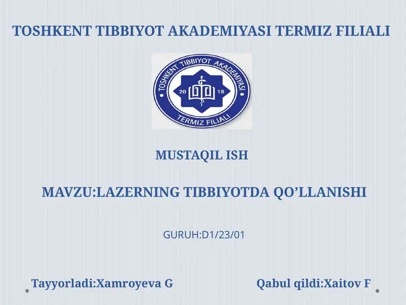Lazerning Tibbiyotda Qo'llanishi