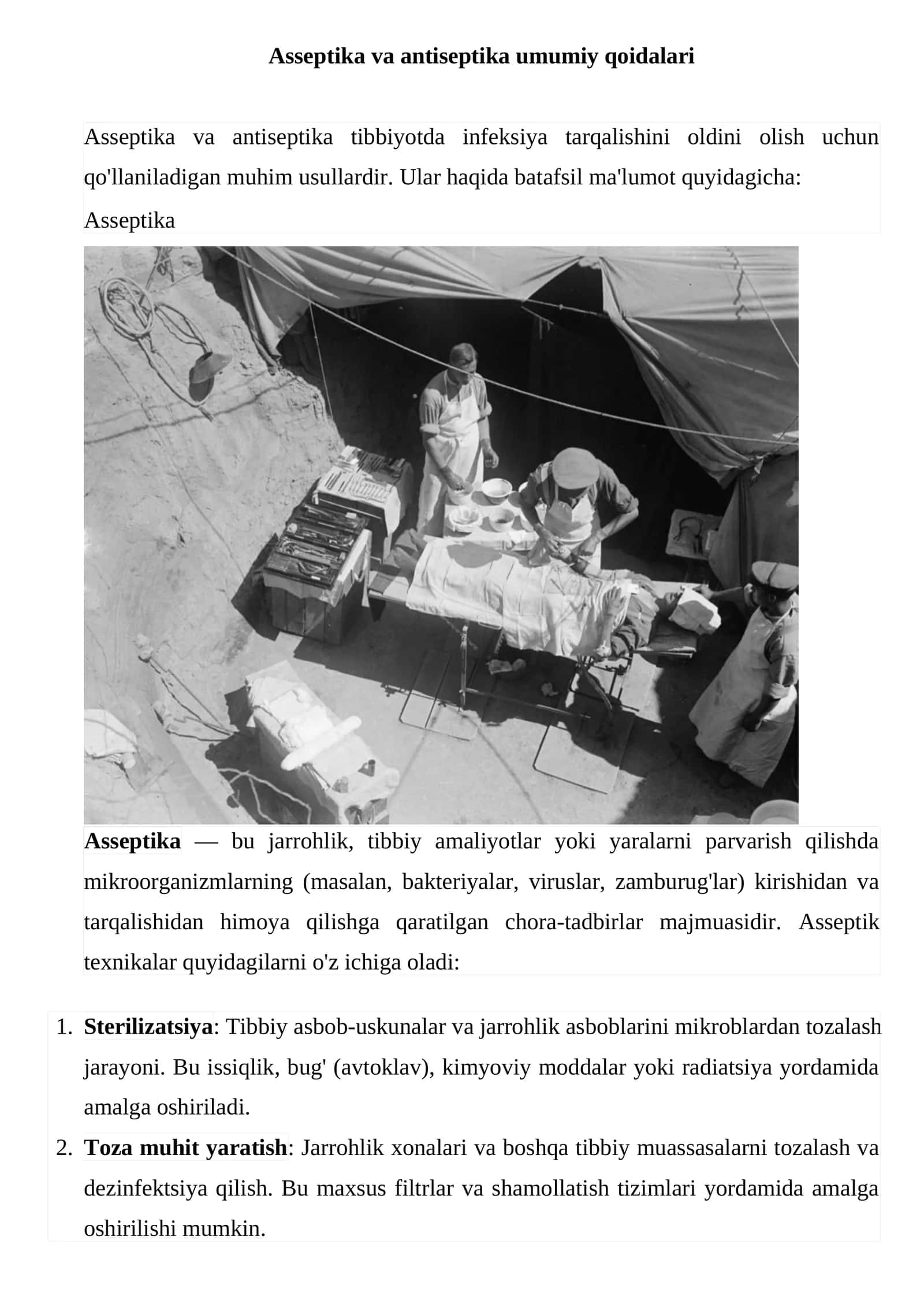 Asseptika va antiseptika umumiy qoidalari
