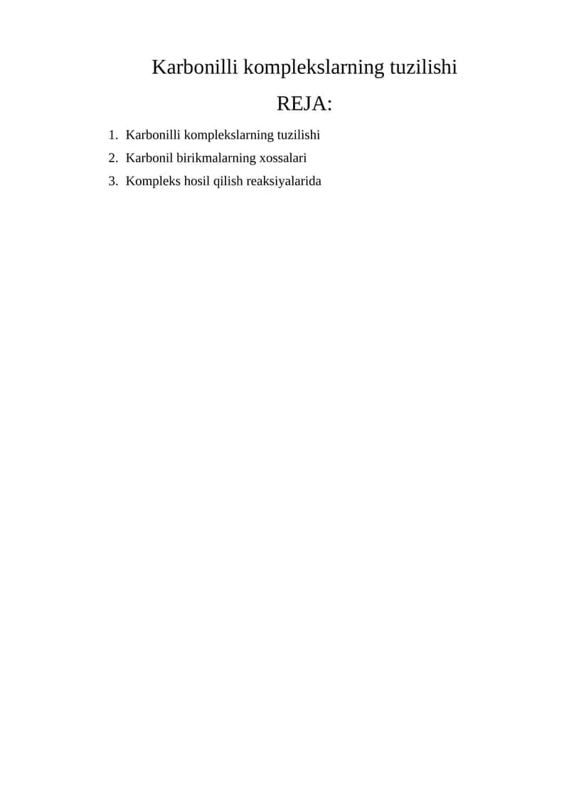 Karbonilli komplekslarning tuzilishi