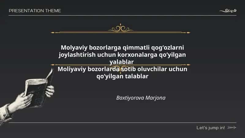 Molyaviy bozorlarga qimmatli qogʻozlarni joylashtirish uchun korxonalarga qoʻyilgan yalablar Moliyaviy bozorlarda sotib oluvchilar uchun qoʻyilgan talablar