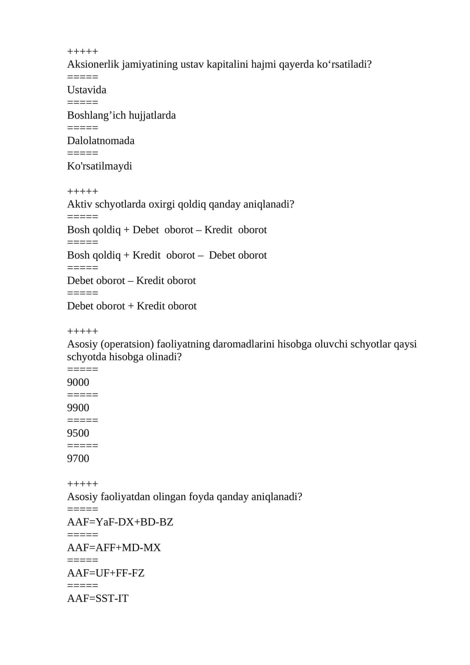 Buxgalteriya Izi umumiy Test savollari va javoblari