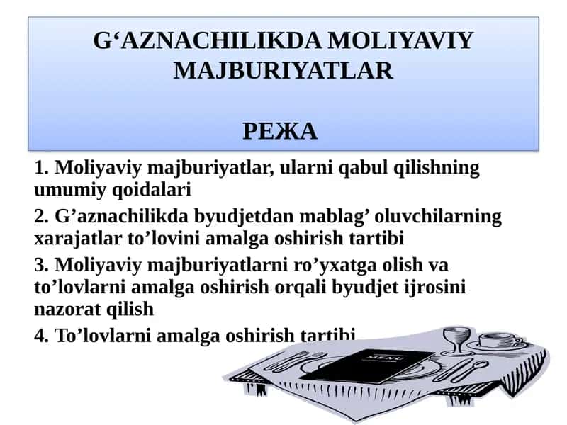 G‘AZNACHILIKDAMOLIYAVIYMAJBURIYATLARРЕЖА