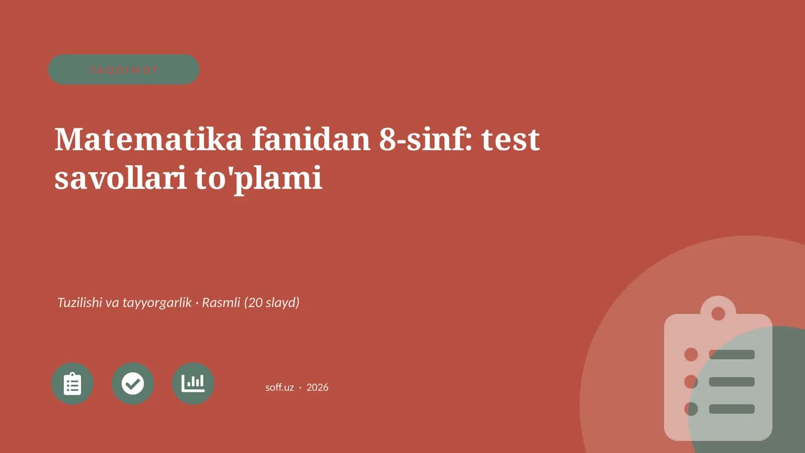 Matematika fanidan 8-sinf: test savollari to'plami