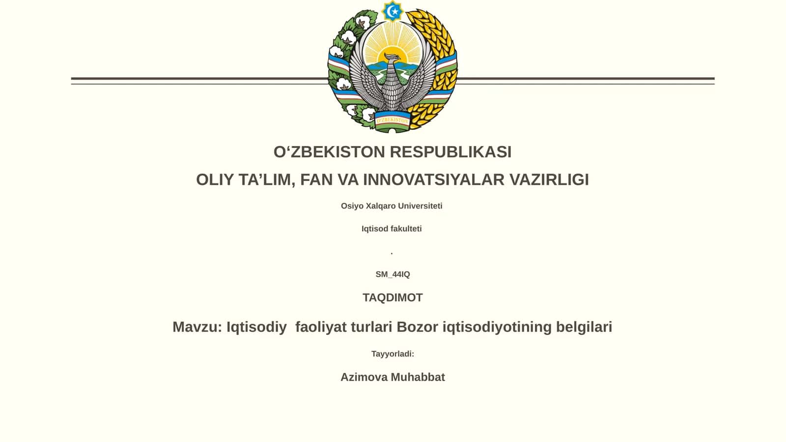 Iqtisodiy faoliyat turlari Bozor iqtisodiyotining belgilari